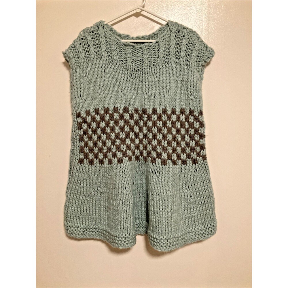 Turquoise Teal Knit Vest Women’s Unique OS Fasion Art to Wear Handmade